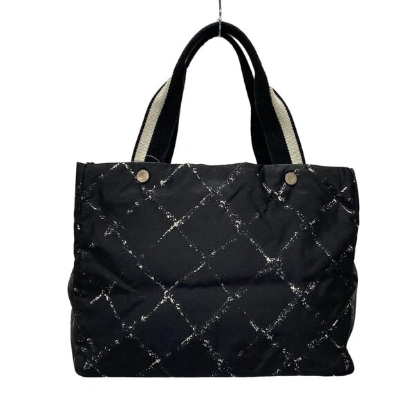 CHANEL Old Travel Line - Black Gray Nylon Cotton Tote Bag 337-042825 - Picture 2 of 10